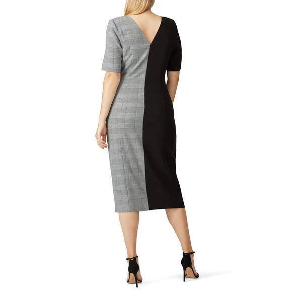 Fame and Partners Everly Black Plaid Button Front Short Sleeve Midi Dress 12 - Picture 2 of 10